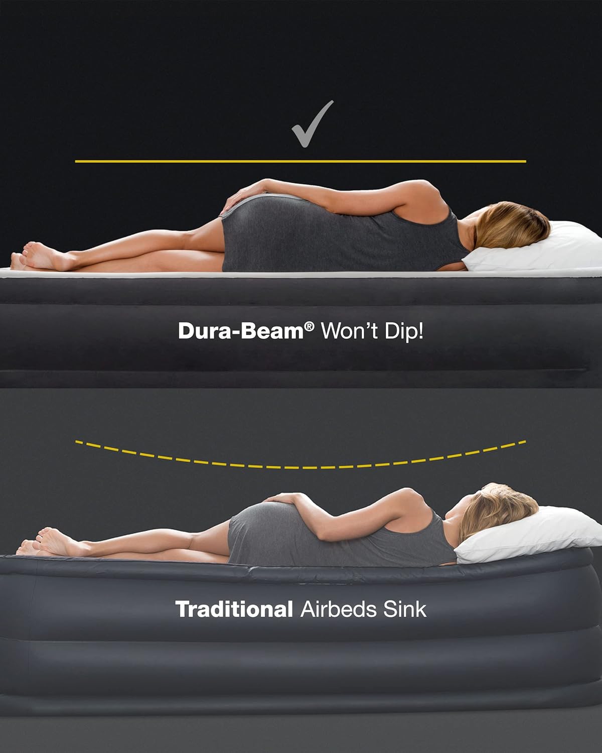 Pneumatic bed, inflatable bed with integrated pump, mattress