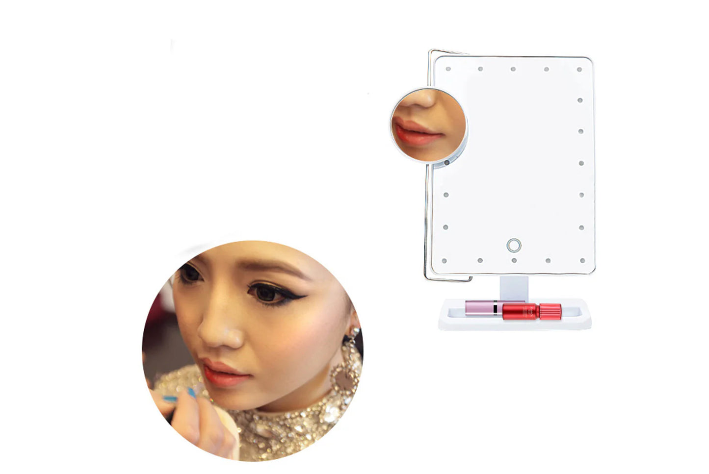 Bluetooth Music Makeup Mirror | 20 LED Lights | 10x Magnification | Touch Dimming | Phone Answering
