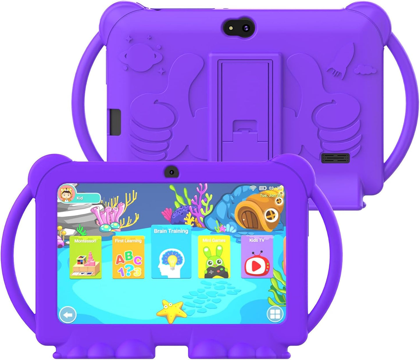 Kids Tablet 7 inch Android 12, 2GB RAM 16GB ROM, WiFi, Dual Camera with Silicone Case