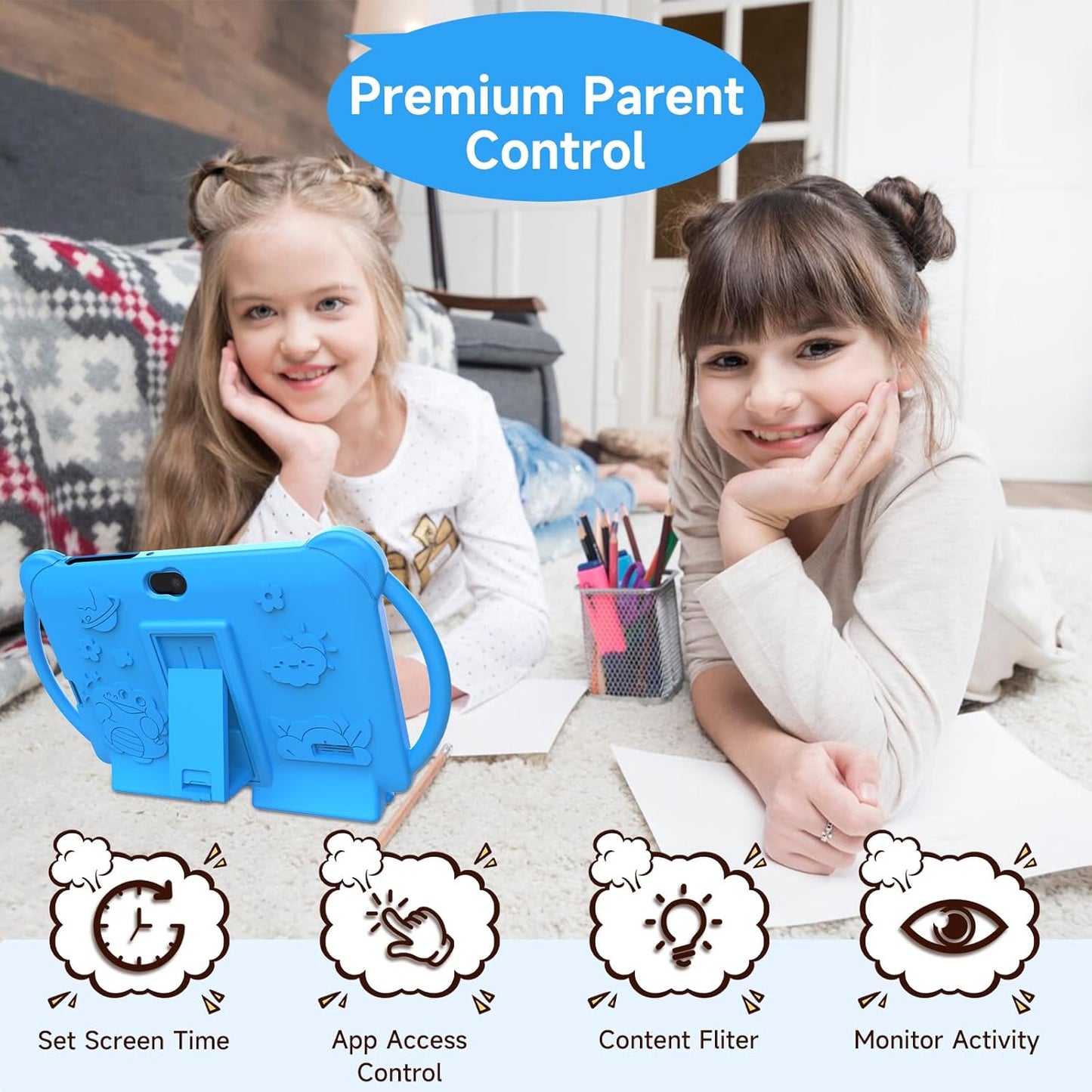 Kids Tablet 7 inch Android 12, 2GB RAM 16GB ROM, WiFi, Dual Camera with Silicone Case
