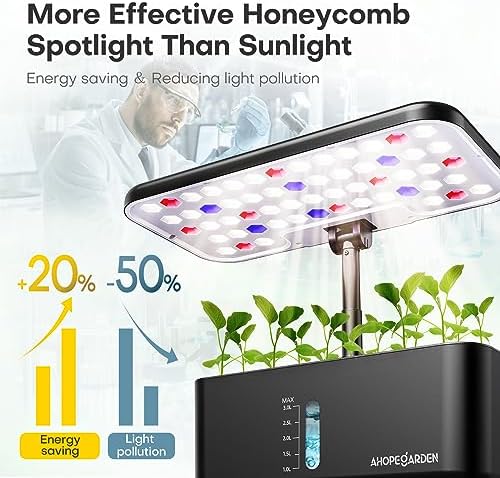 Hydroponics Growing System, Smart Indoor Garden Starter Kit with LED Grow Light, Smart Gardening Kits for Home Kitchen, Automatic Timer Germination Kit, Height Adjustable Black
