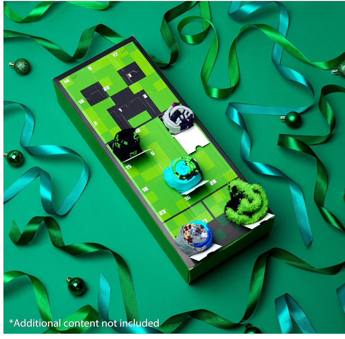 Minecraft Advent Calendar 2025 for Kids Teens 24 Pairs of Calf Boys Socks Christmas Countdown Calendar Creeper TNT Xmas Surprise Gifts for Gamers
