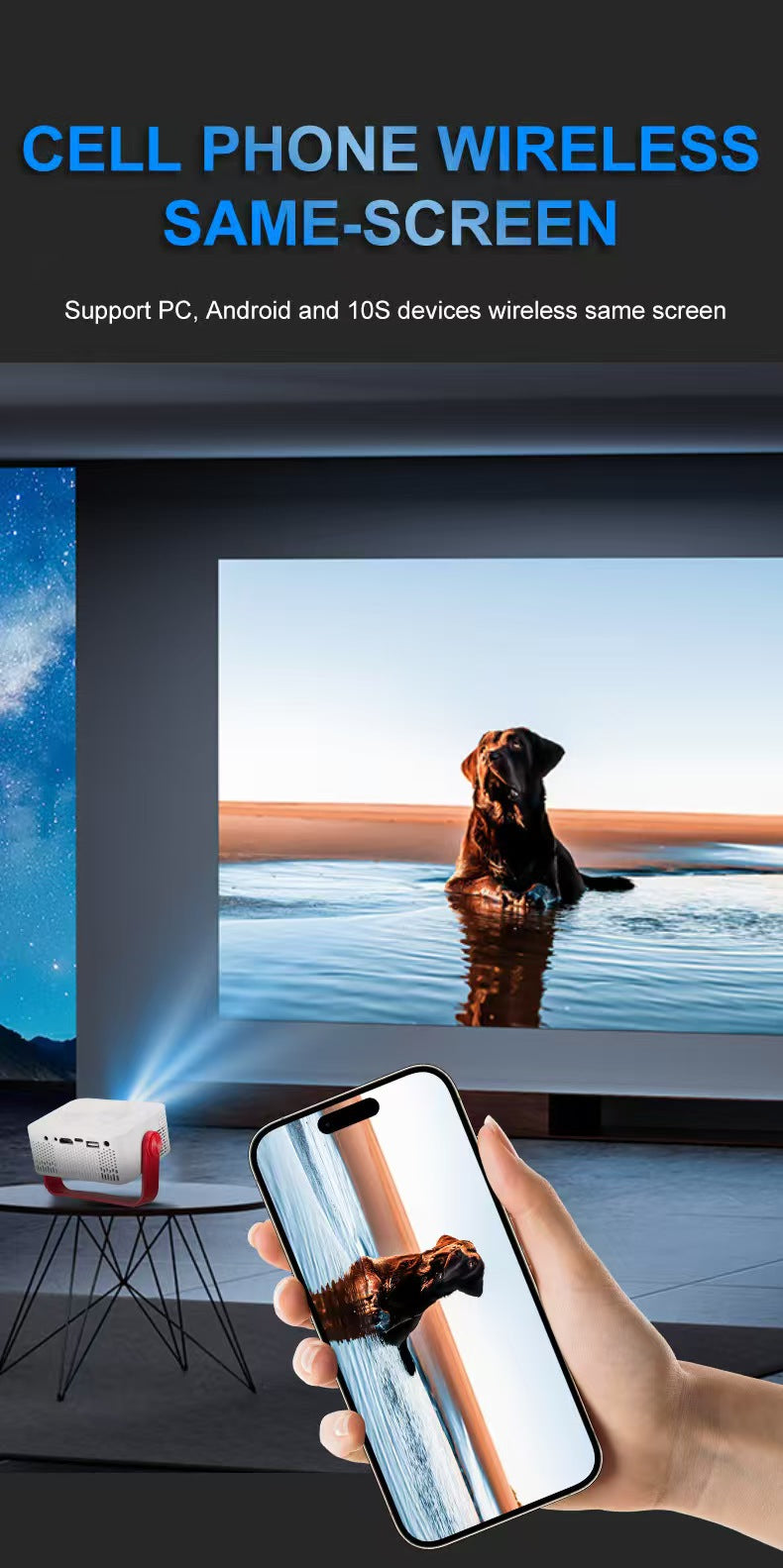 Projector with WiFi and Bluetooth,Mini-Projector 1080P Outdoor Movie Projector for Phone/TV Stick