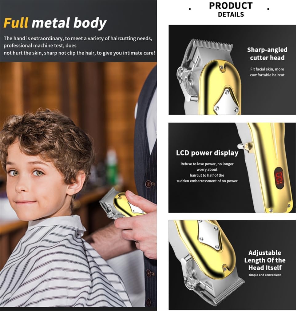 Gold Hair Clippers Professional Hair Clippers for Men, CIICII Mens Hair Clippers Cordless Hair Cutting Kit, Rechargeable Clippers for Men Haircut (Hair Beard Cutting Grooming Hair Trimmer) for Family DIY Salon Barber