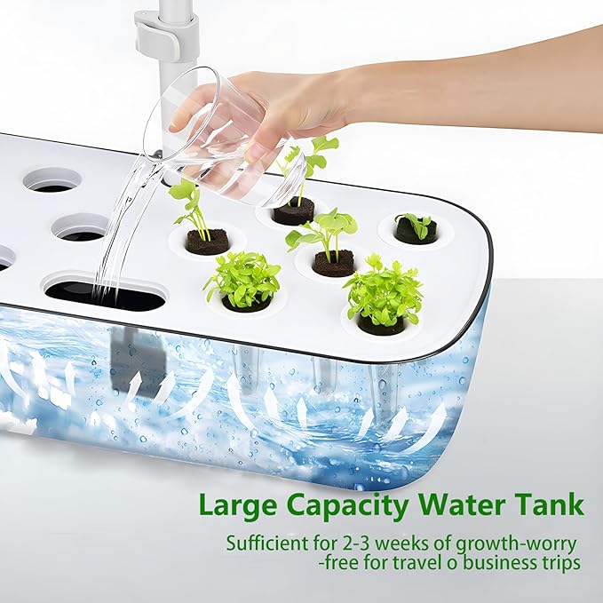 Hydroponics Growing System, Smart Indoor Garden Starter Kit with LED Grow Light, Smart Gardening Kits for Home Kitchen, Automatic Timer Germination Kit, Height Adjustable Black