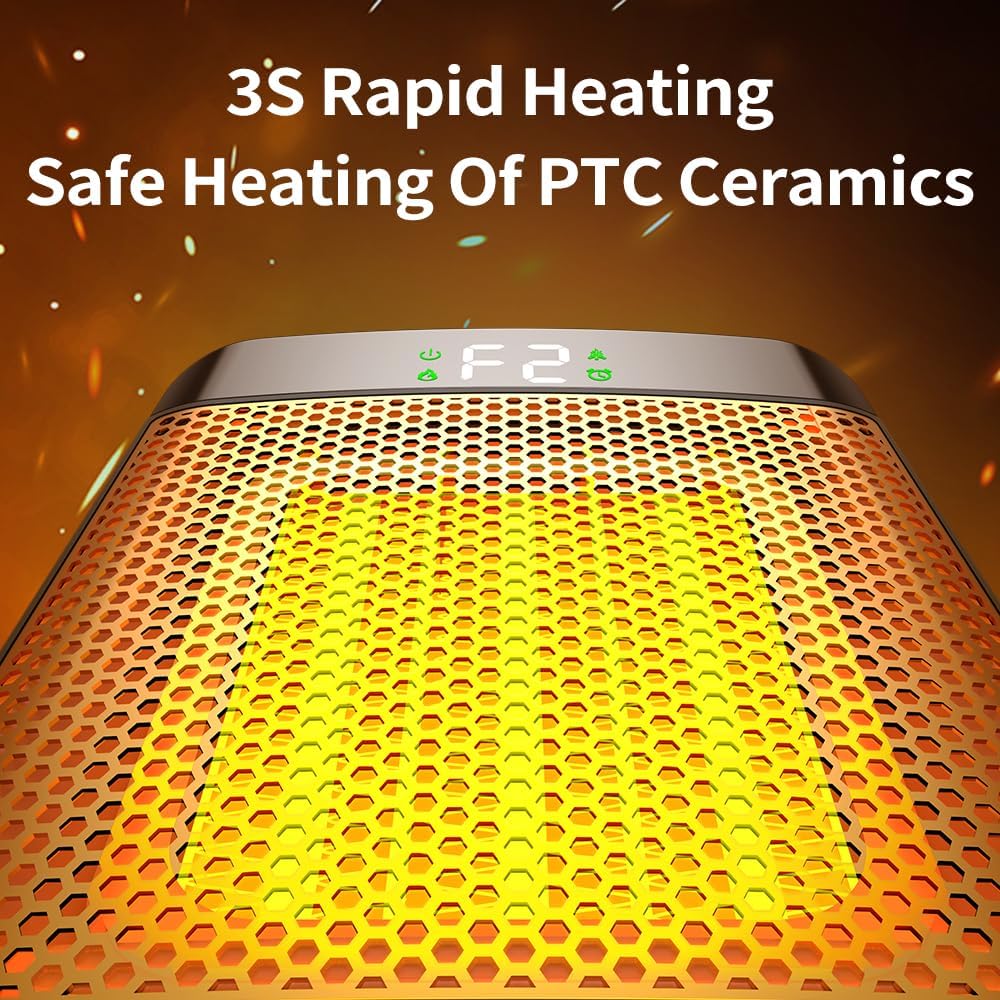 Portable Space Heater,3D Imitation Flame Space Heater,1500W Electric PTC Ceramic Heater with Thermostat, 1-2-4-8H Timer Function,Overheat and Tip-over Protection,70° Oscillation,Energy-Saving-ECO-Mode