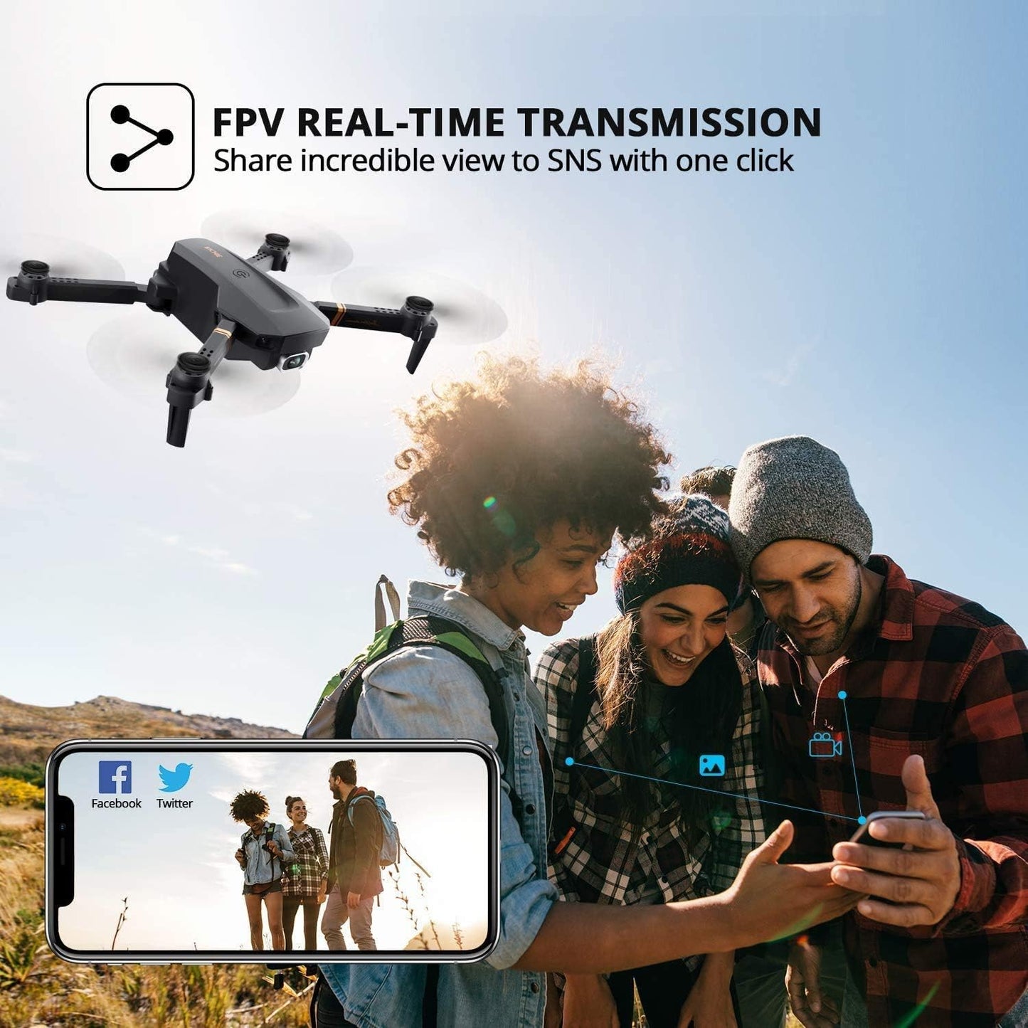 Drone with 1080P HD Camera for Adults and Kids, Foldable Quadcopter with Wide Angle FPV Live Video, Trajectory Flight, App Control,Optical Flow, Altitude Hold and 2 Modular Batteries
