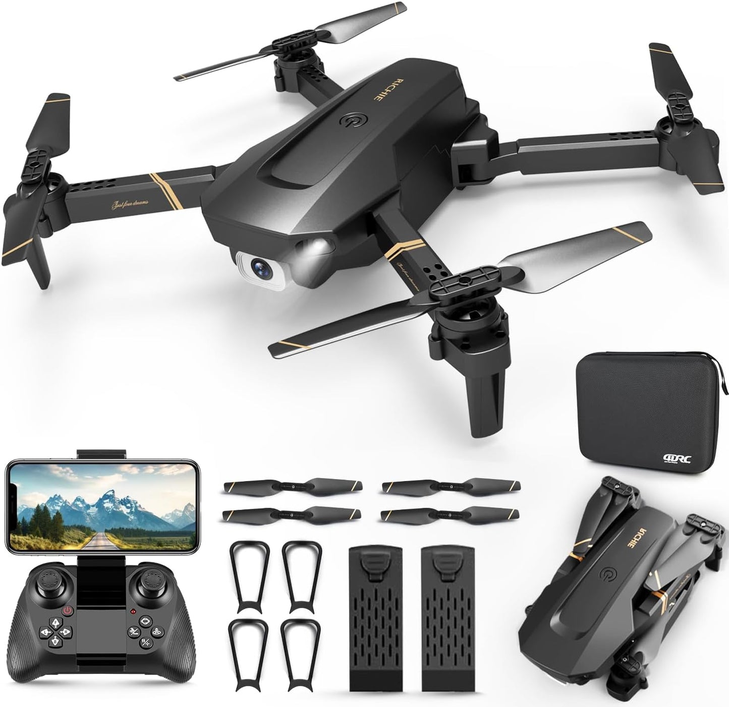 Drone with 1080P HD Camera for Adults and Kids, Foldable Quadcopter with Wide Angle FPV Live Video, Trajectory Flight, App Control,Optical Flow, Altitude Hold and 2 Modular Batteries