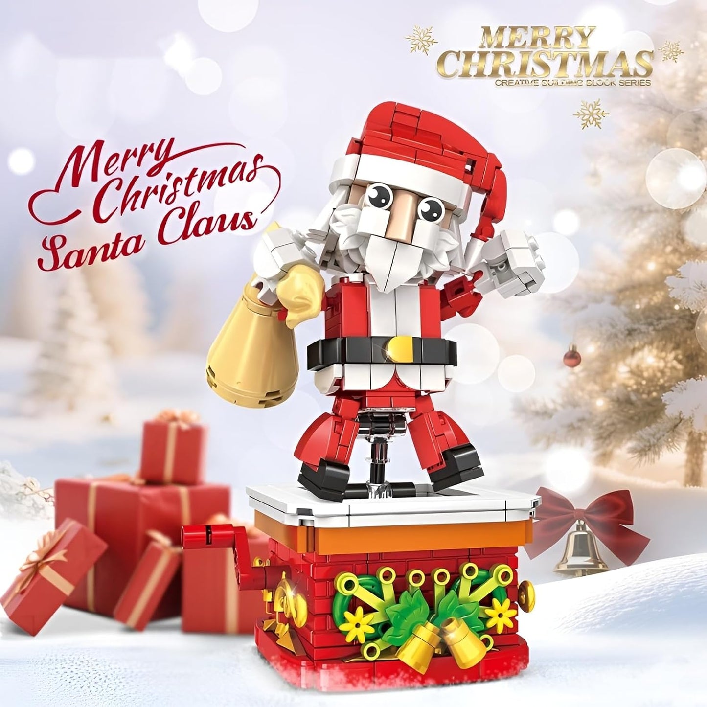 Christmas Building Blocks Kit, 404 PCS Rotating Santa Claus Building Blocks Set, Festival Playset Architecture Christmas Bricks Model, Gifts for Kids and Adults