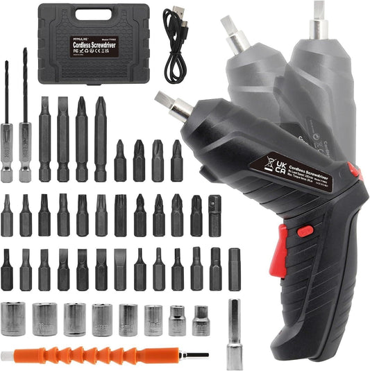 30-in-1 Cordless Screwdriver, 3.6V Rechargeable, 3Nm Max Torque, LED Light, Variable Speed, Ideal for Home DIY Projects