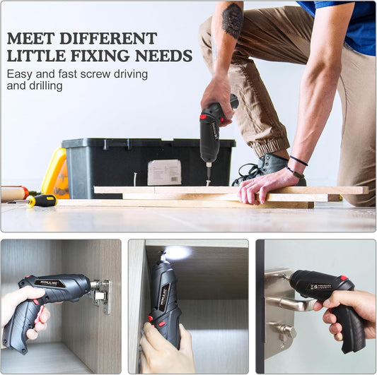 30-in-1 Cordless Screwdriver, 3.6V Rechargeable, 3Nm Max Torque, LED Light, Variable Speed, Ideal for Home DIY Projects