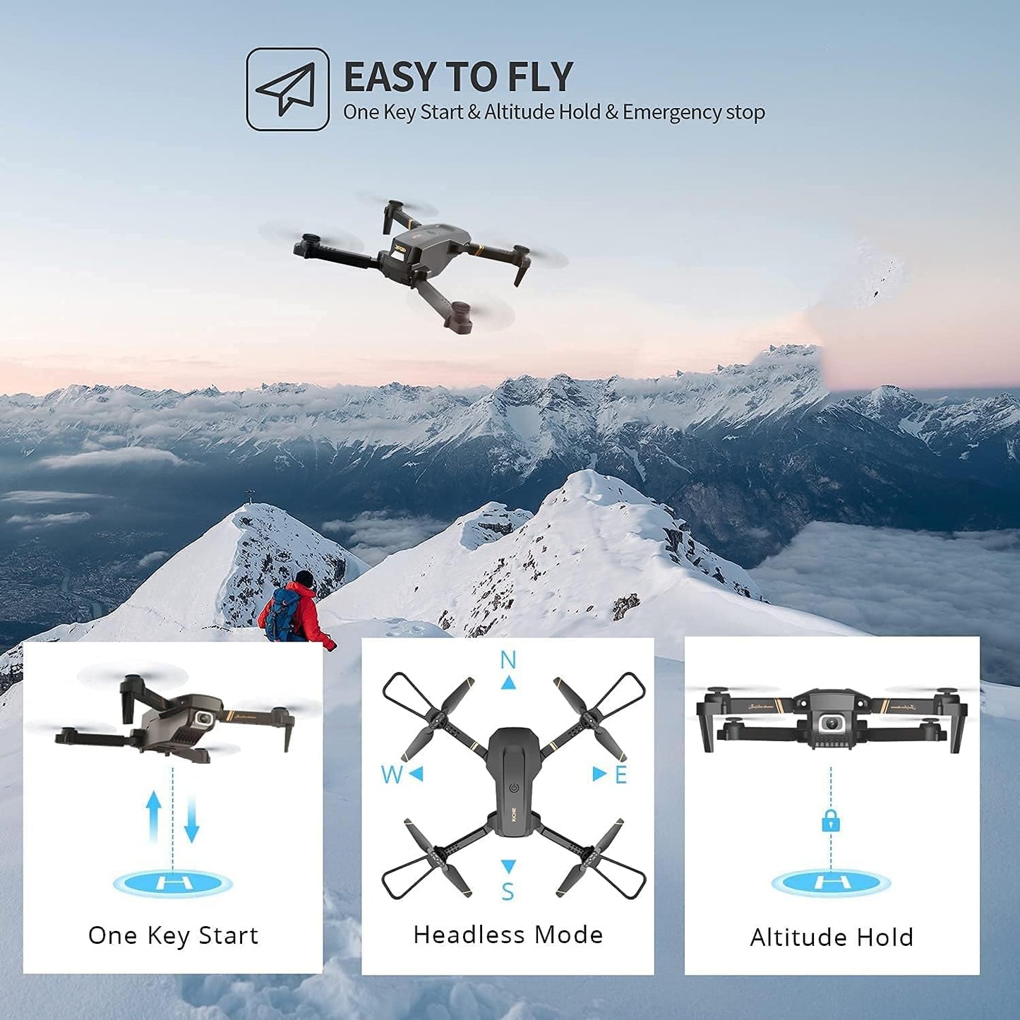 Drone with 1080P HD Camera for Adults and Kids, Foldable Quadcopter with Wide Angle FPV Live Video, Trajectory Flight, App Control,Optical Flow, Altitude Hold and 2 Modular Batteries