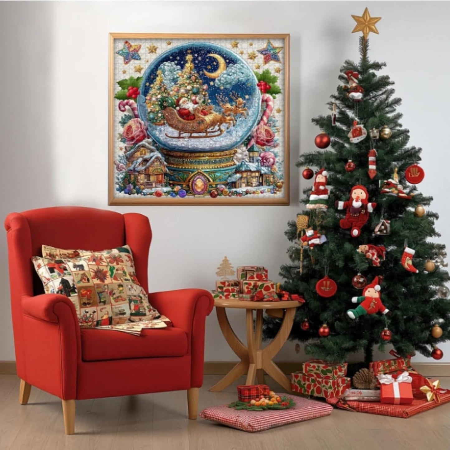 Christmas Crystal Ball Jigsaw Puzzle, 1000 Pieces, Winter Snow Globe Scene, Santa's Sleigh Design, Ages 14+