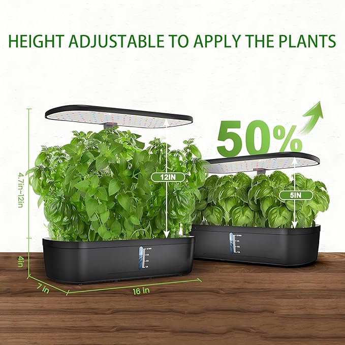 Hydroponics Growing System, Smart Indoor Garden Starter Kit with LED Grow Light, Smart Gardening Kits for Home Kitchen, Automatic Timer Germination Kit, Height Adjustable Black