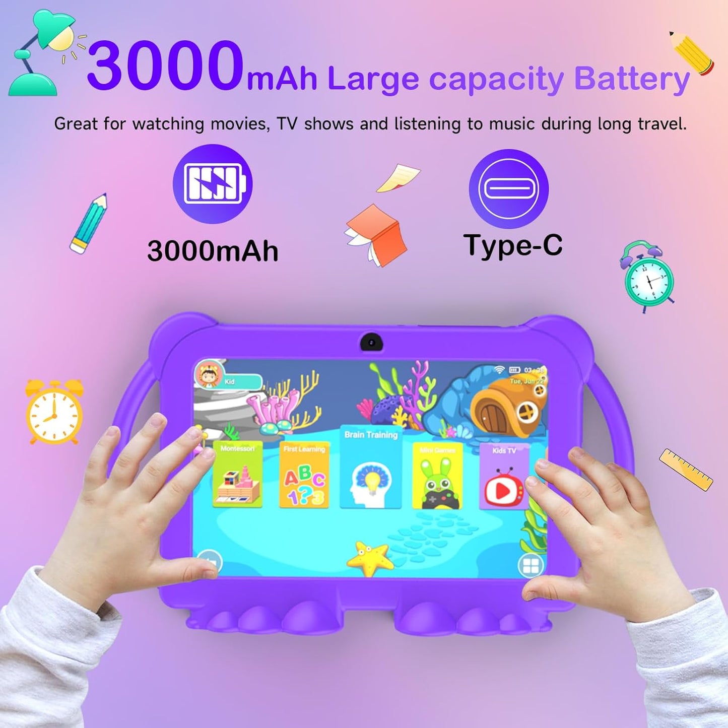 Kids Tablet 7 inch Android 12, 2GB RAM 16GB ROM, WiFi, Dual Camera with Silicone Case