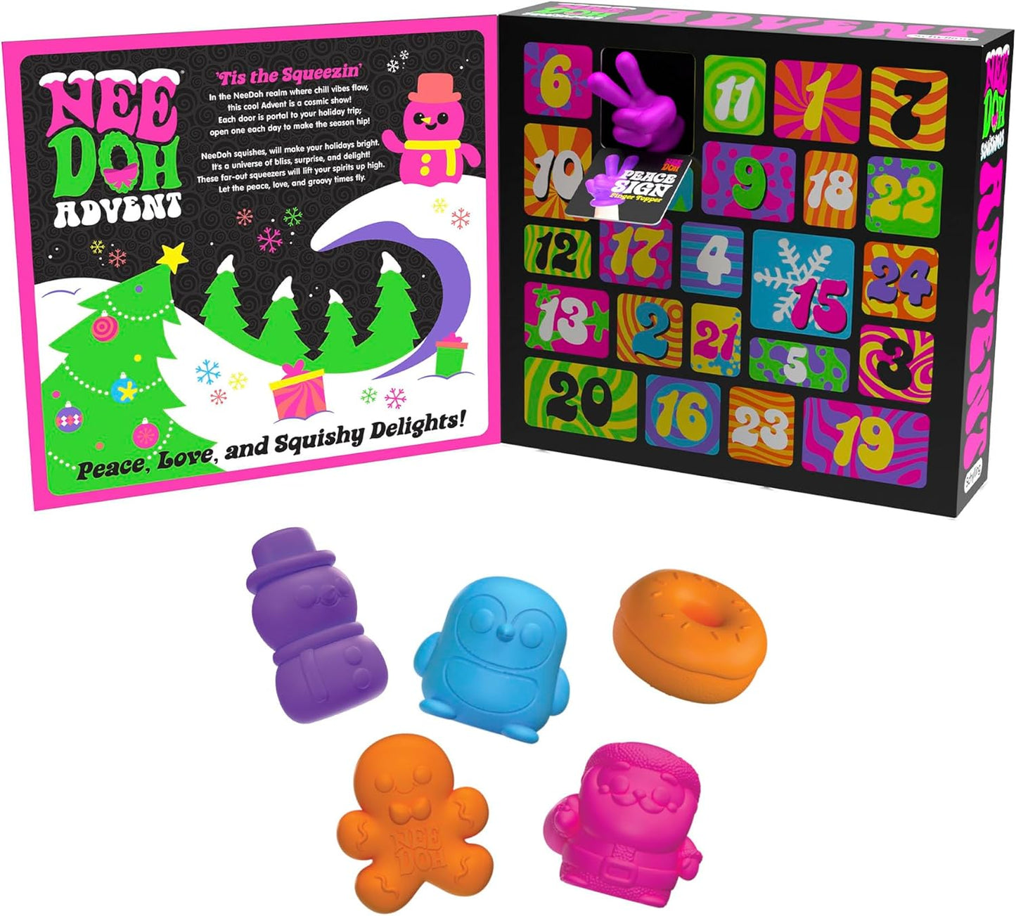 Schylling NeeDoh Squishmas Advent Calendar - 24 Mini Squeeze Toys - Christmas Countdown - Ages 3 to Adult