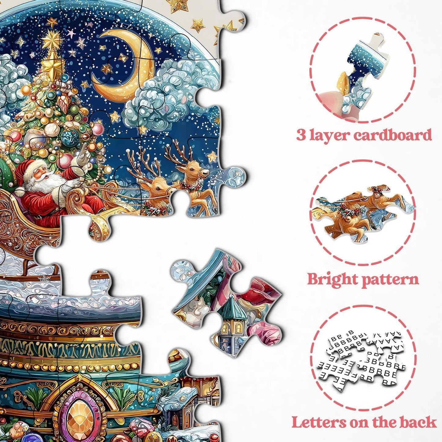 Christmas Crystal Ball Jigsaw Puzzle, 1000 Pieces, Winter Snow Globe Scene, Santa's Sleigh Design, Ages 14+