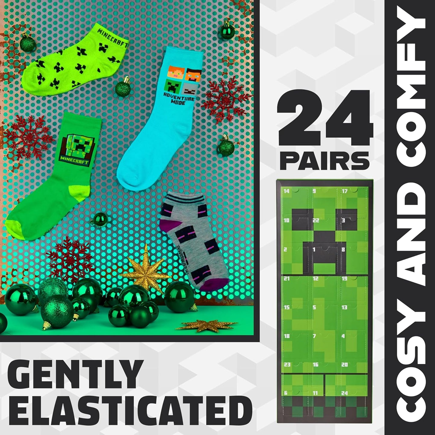 Minecraft Advent Calendar 2025 for Kids Teens 24 Pairs of Calf Boys Socks Christmas Countdown Calendar Creeper TNT Xmas Surprise Gifts for Gamers