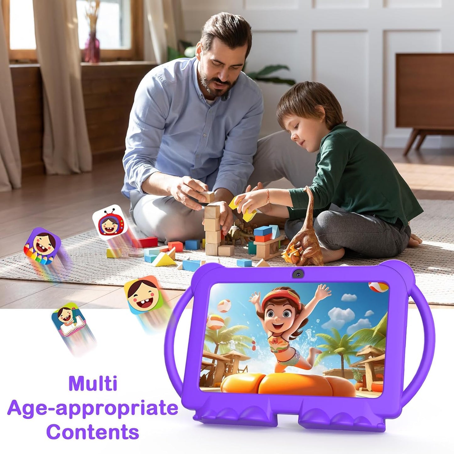 Kids Tablet 7 inch Android 12, 2GB RAM 16GB ROM, WiFi, Dual Camera with Silicone Case
