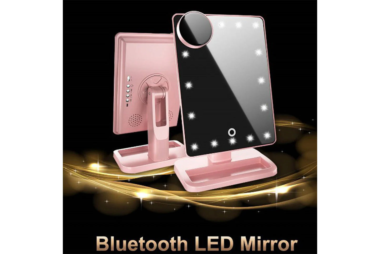 Bluetooth Music Makeup Mirror | 20 LED Lights | 10x Magnification | Touch Dimming | Phone Answering