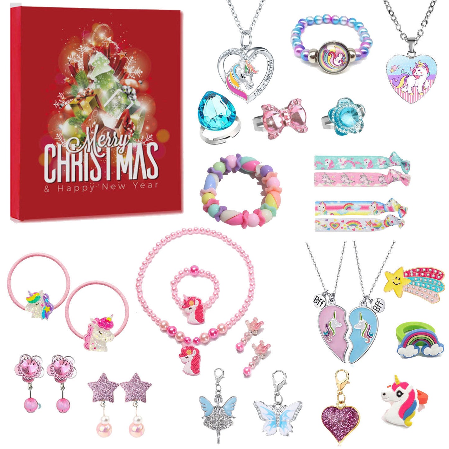 Edmirfun 2025 Toy Advent Calendar Jewellery Set, Christmas Countdown Gifts Earrings Bracelets Necklaces Rings For Girls, 24 Days Surprises For Girls Christmas Accessories Set Gift Box