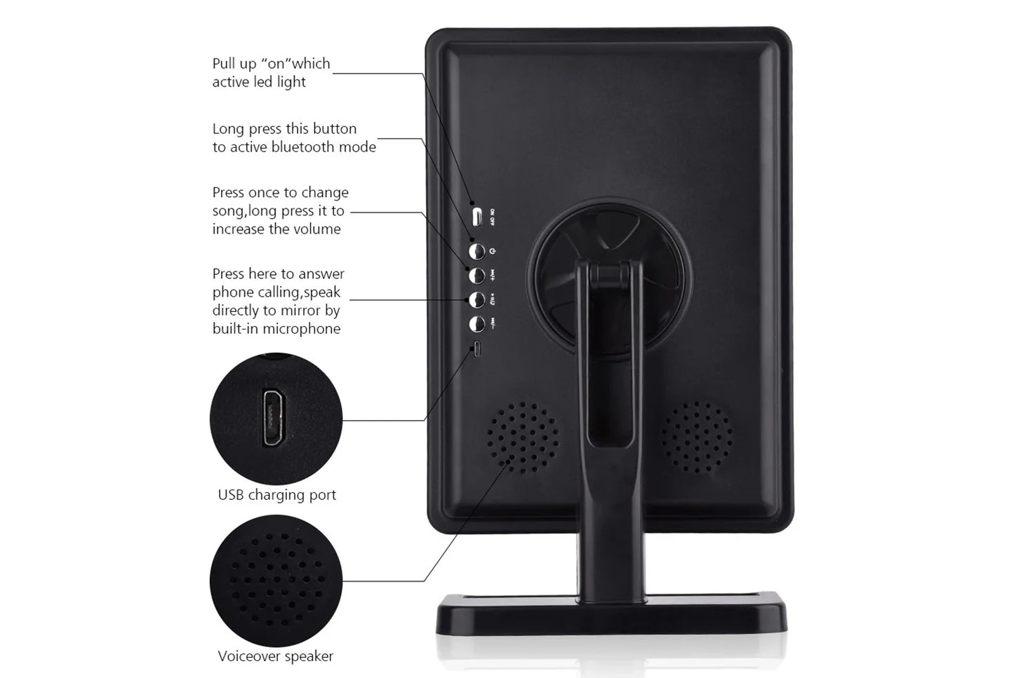 Bluetooth Music Makeup Mirror | 20 LED Lights | 10x Magnification | Touch Dimming | Phone Answering