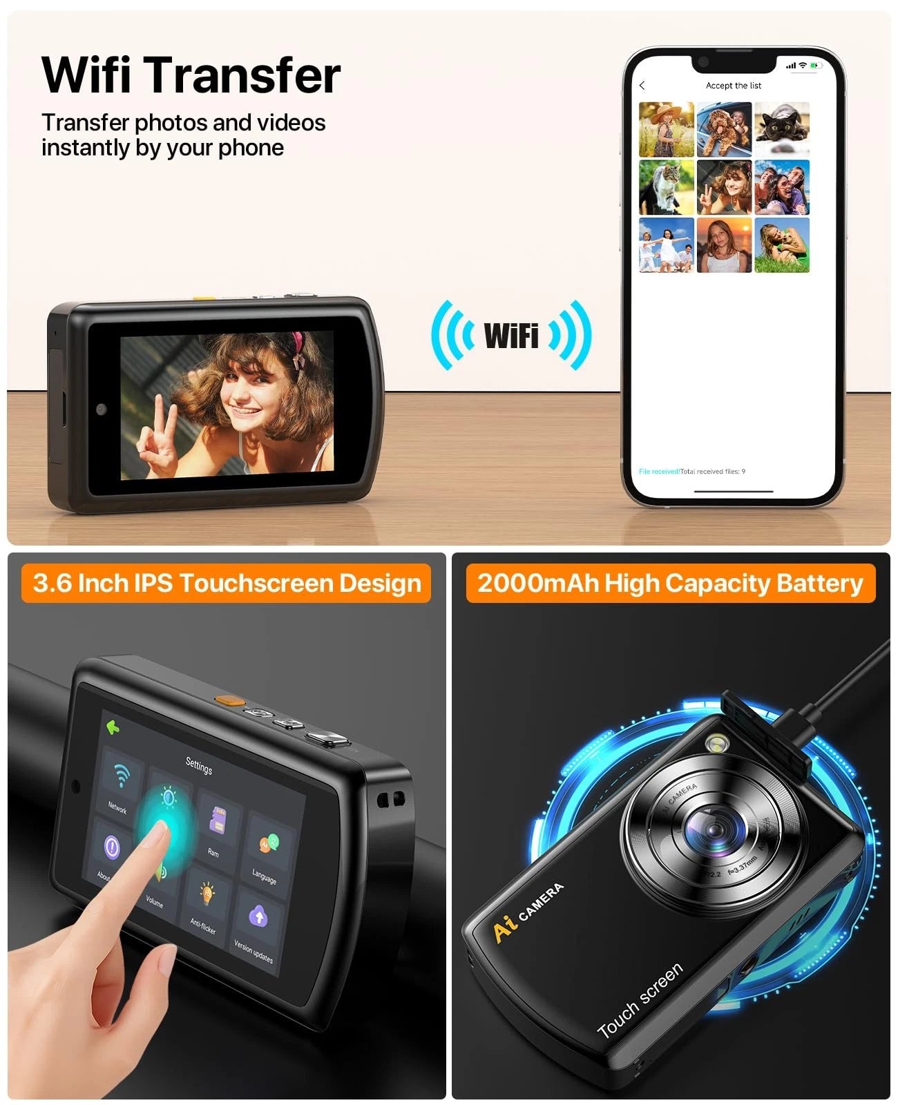 AI Digital Camera, Cameras for Photography with WiFi, AI Recognizes Everythin