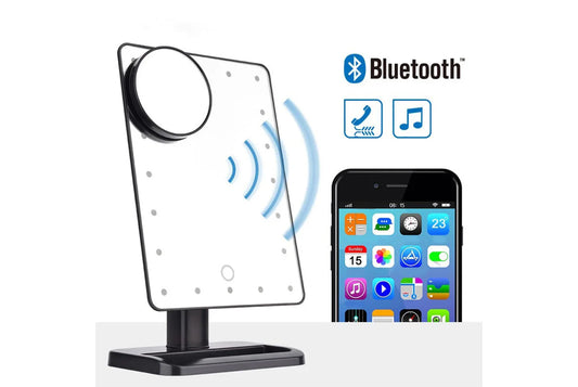 Bluetooth Music Makeup Mirror | 20 LED Lights | 10x Magnification | Touch Dimming | Phone Answering