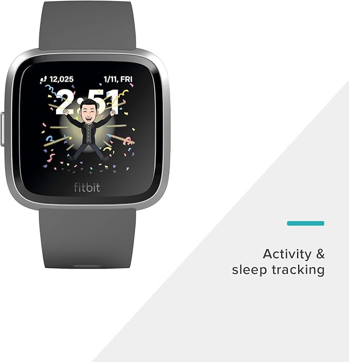 Fitbit Versa Lite Smartwatch,GPS,Charcoal/Silver Aluminum, One Size