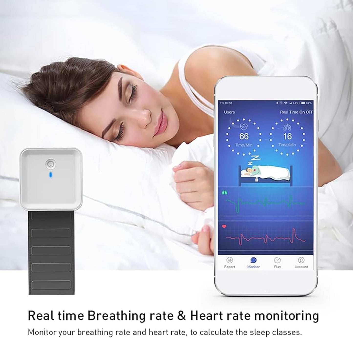Smart Sleep Analyzer, Sleep Monitor, Sleep Tracker with Non-Contact Under Mattress Sensor, Non-wearable Design and Compatible with Android/iOS, Data Tracking and Analysis for Sleeping Better