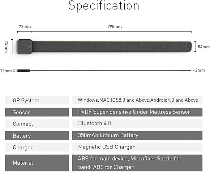 Smart Sleep Analyzer, Sleep Monitor, Sleep Tracker with Non-Contact Under Mattress Sensor, Non-wearable Design and Compatible with Android/iOS, Data Tracking and Analysis for Sleeping Better