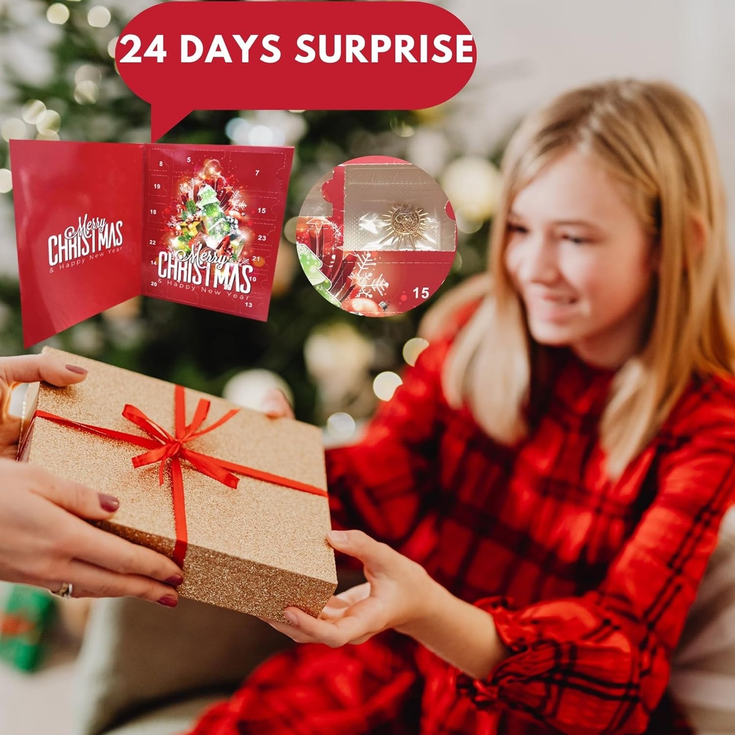Edmirfun 2025 Toy Advent Calendar Jewellery Set, Christmas Countdown Gifts Earrings Bracelets Necklaces Rings For Girls, 24 Days Surprises For Girls Christmas Accessories Set Gift Box