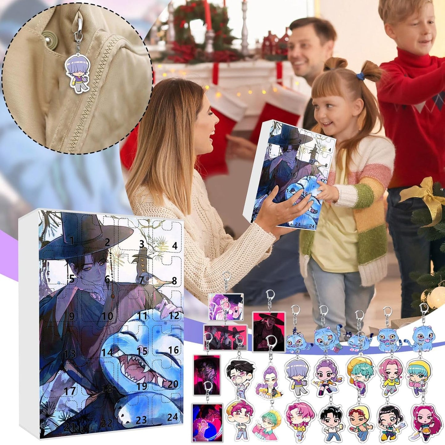 Advent Calendar 2025 24Pcs Keychain Countdown Calendar Anime Pendant Keychains Holder Car Key Ring Bag Hanging