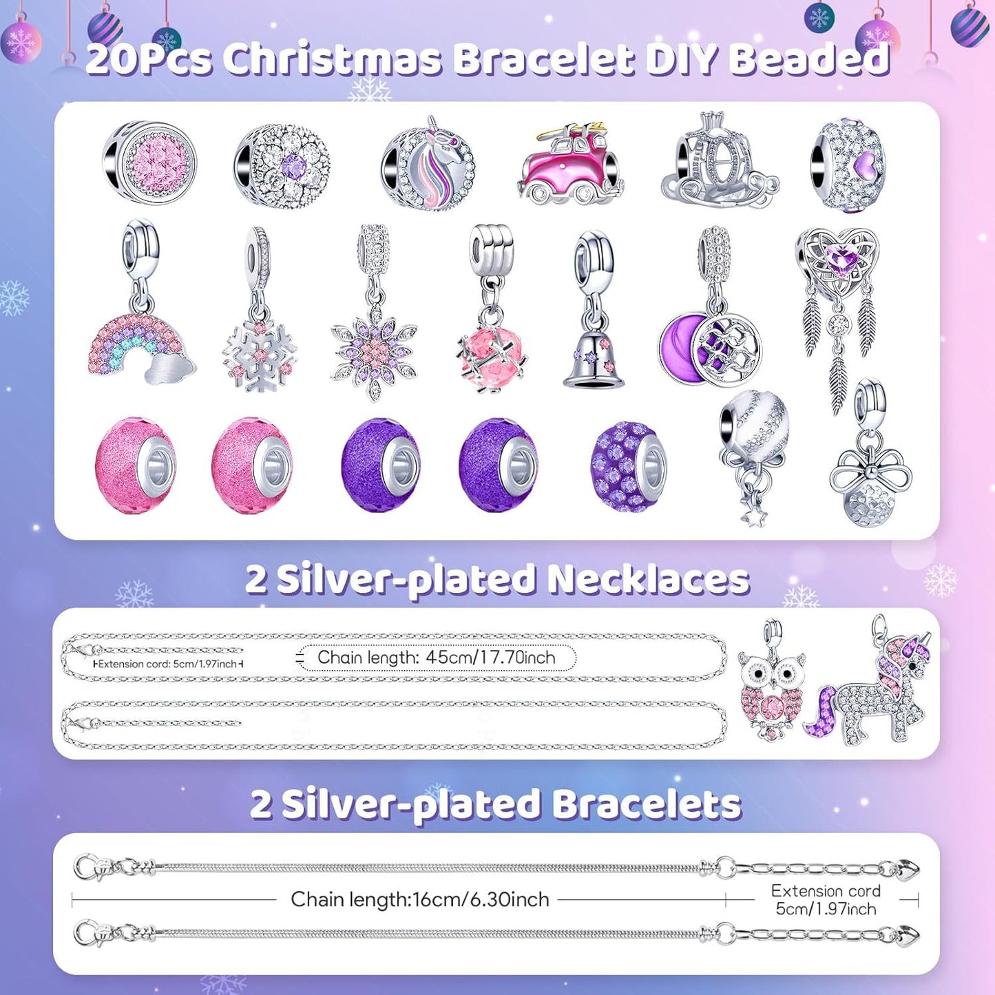 OuMuaMua 24 Days Christmas Advent Calendar 2025, Charm Bracelet Making Kit, Pink Charm Beads, Countdown Calendar DIY Jewelry Making Kit for Adults Women Teens Girls Kids Xmas Holiday Birthday Gifts