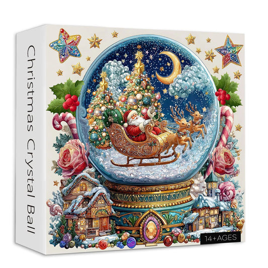 Christmas Crystal Ball Jigsaw Puzzle, 1000 Pieces, Winter Snow Globe Scene, Santa's Sleigh Design, Ages 14+