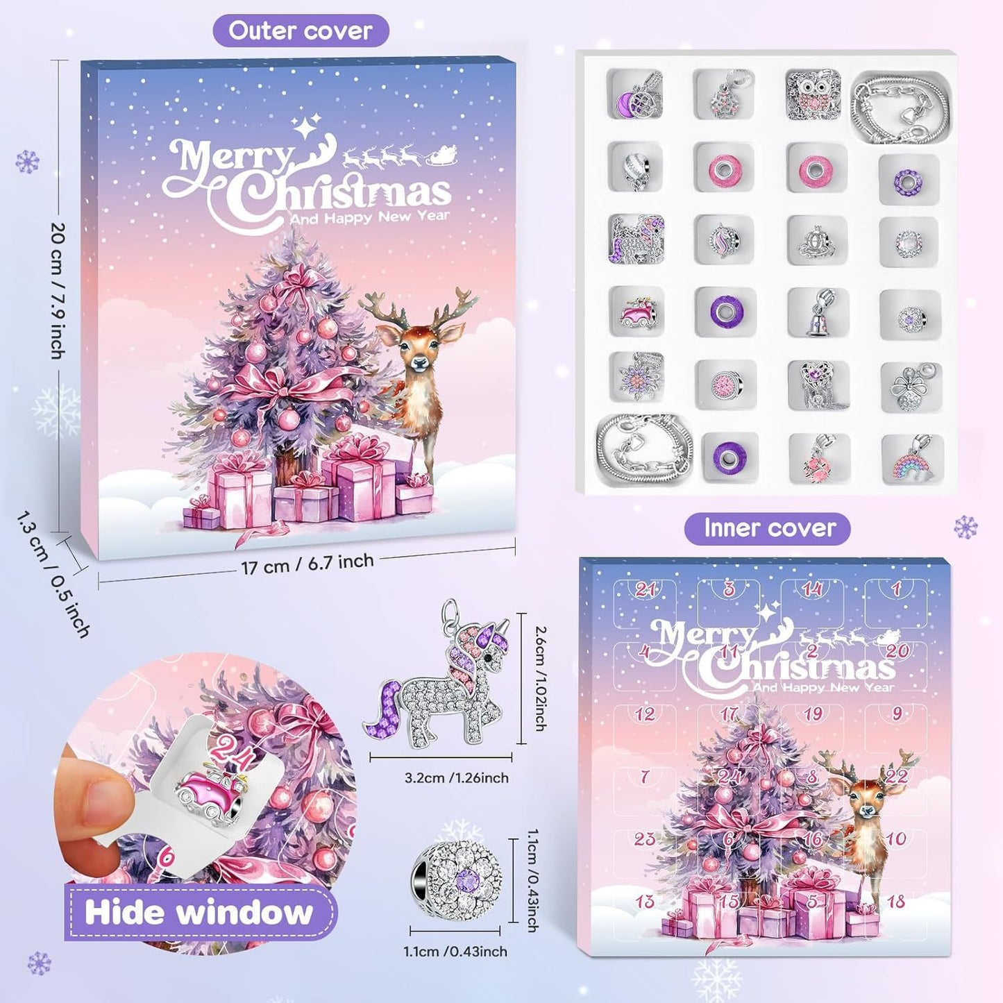 OuMuaMua 24 Days Christmas Advent Calendar 2025, Charm Bracelet Making Kit, Pink Charm Beads, Countdown Calendar DIY Jewelry Making Kit for Adults Women Teens Girls Kids Xmas Holiday Birthday Gifts