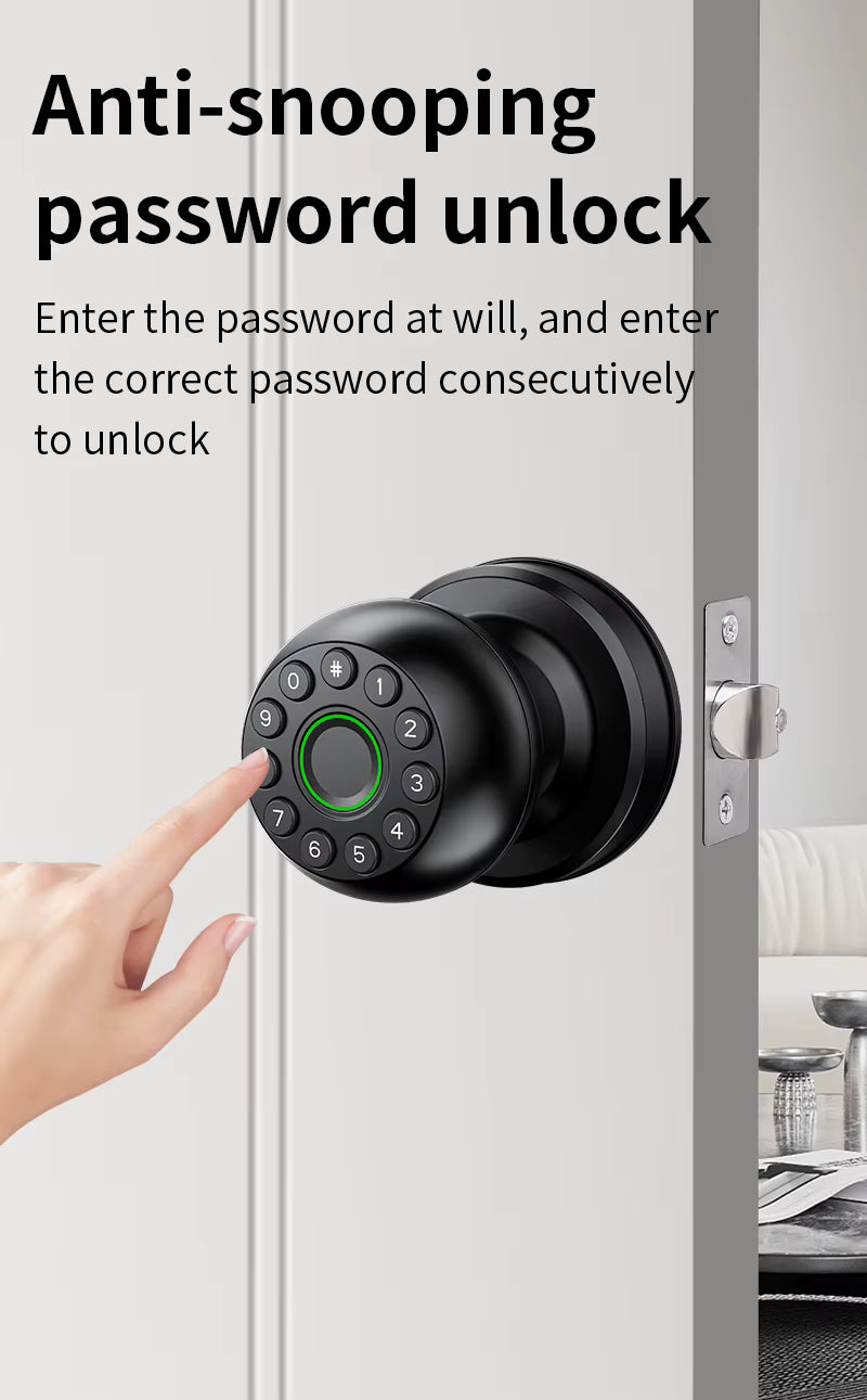 Interior Door Tuya SmartLife APP Smart Fingerprint Password Spherical Lock Dead Bolt For Home Wooden Metal Door