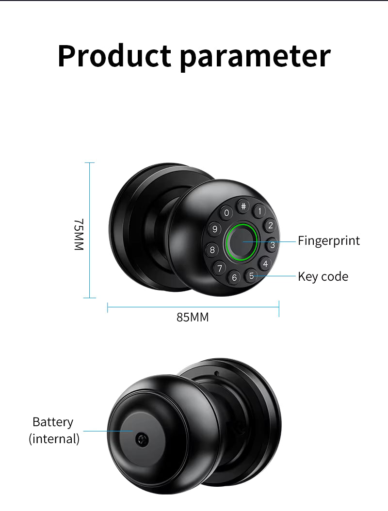 Interior Door Tuya SmartLife APP Smart Fingerprint Password Spherical Lock Dead Bolt For Home Wooden Metal Door