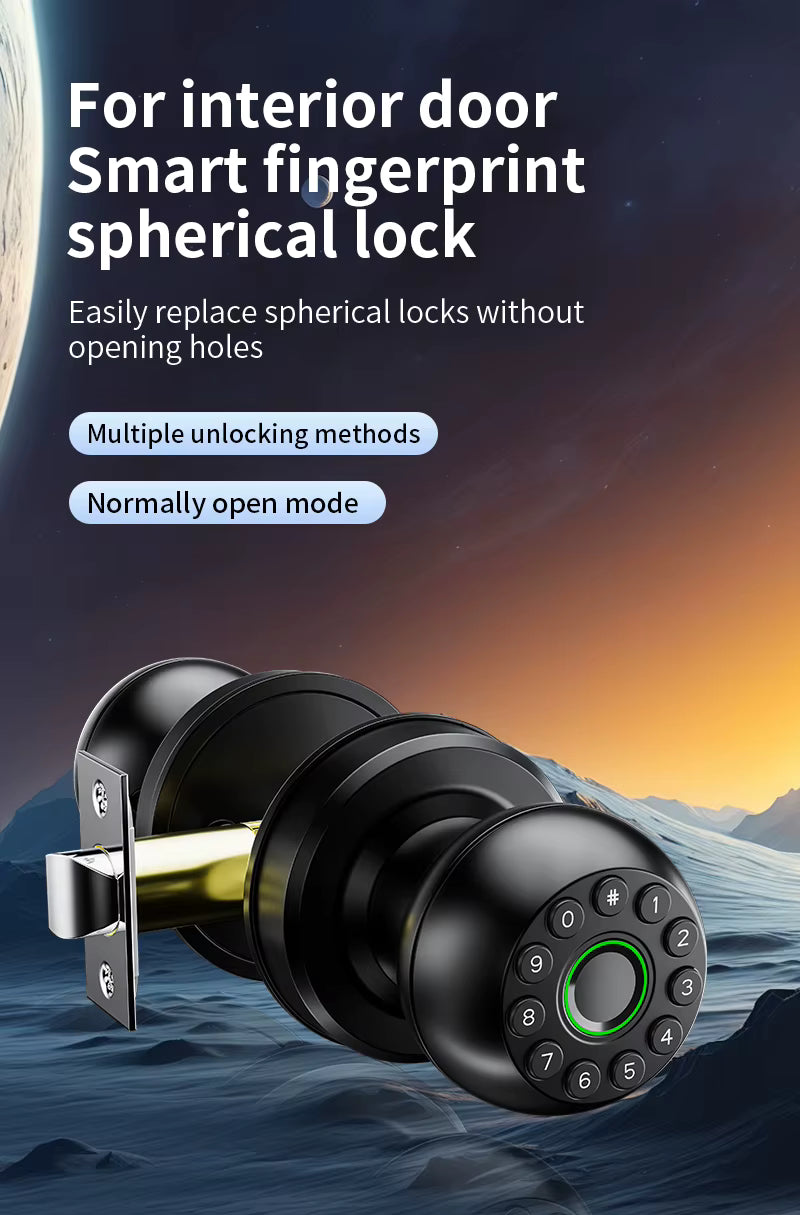 Interior Door Tuya SmartLife APP Smart Fingerprint Password Spherical Lock Dead Bolt For Home Wooden Metal Door