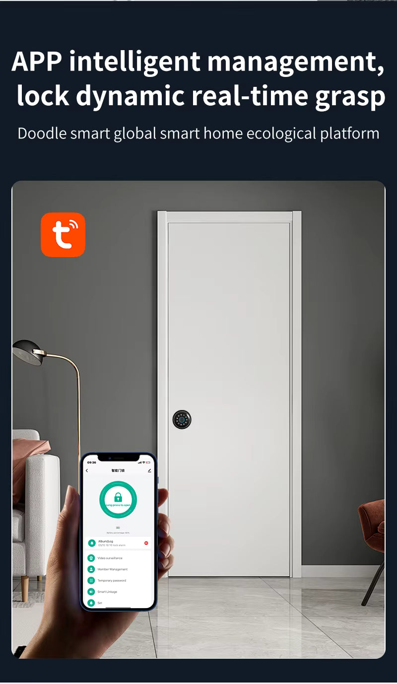 Interior Door Tuya SmartLife APP Smart Fingerprint Password Spherical Lock Dead Bolt For Home Wooden Metal Door