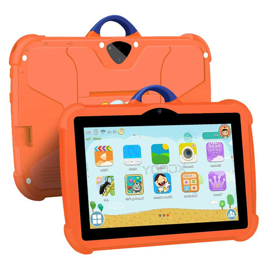 Kids Tablet 7 inch Android 13, 4GB RAM 64GB ROM, with Parental Control, WiFi,  Dual Camera with Silicone Case, 1PCS (orange）