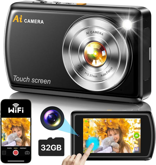 AI Digital Camera, Cameras for Photography with WiFi, AI Recognizes Everythin